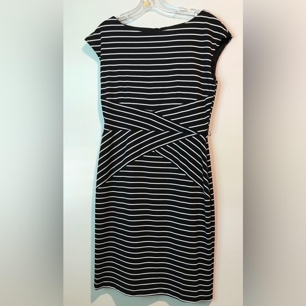 White House Black Market Black and White Striped Midi Dress 6